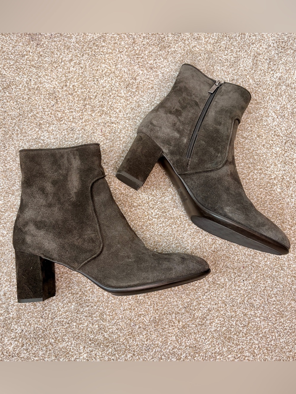 Aquatalia Luzio Waterproof Dark Brown Taupe Suede Block Heel Ankle Boots